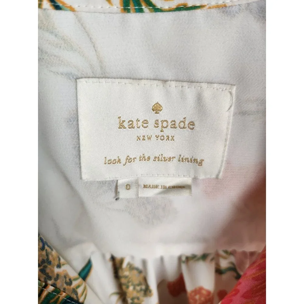 Kate Spade Women's Sz. 0 Floral Blossom Fluid Tiered Collared Shirt Dress - Picture 2 of 7